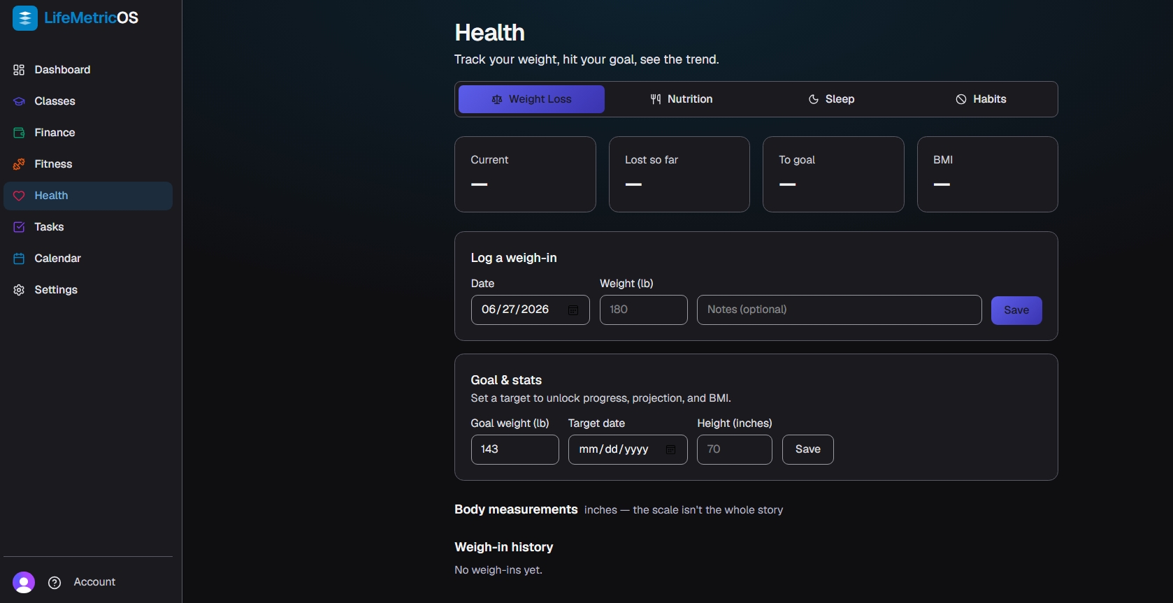 LifeMetricOS screenshot